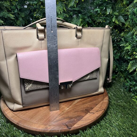 TORY BURCH HANDBAG T Lock E/W Tote Beige Pink Color Block And Clutch‎ Purse - Picture 13 of 16